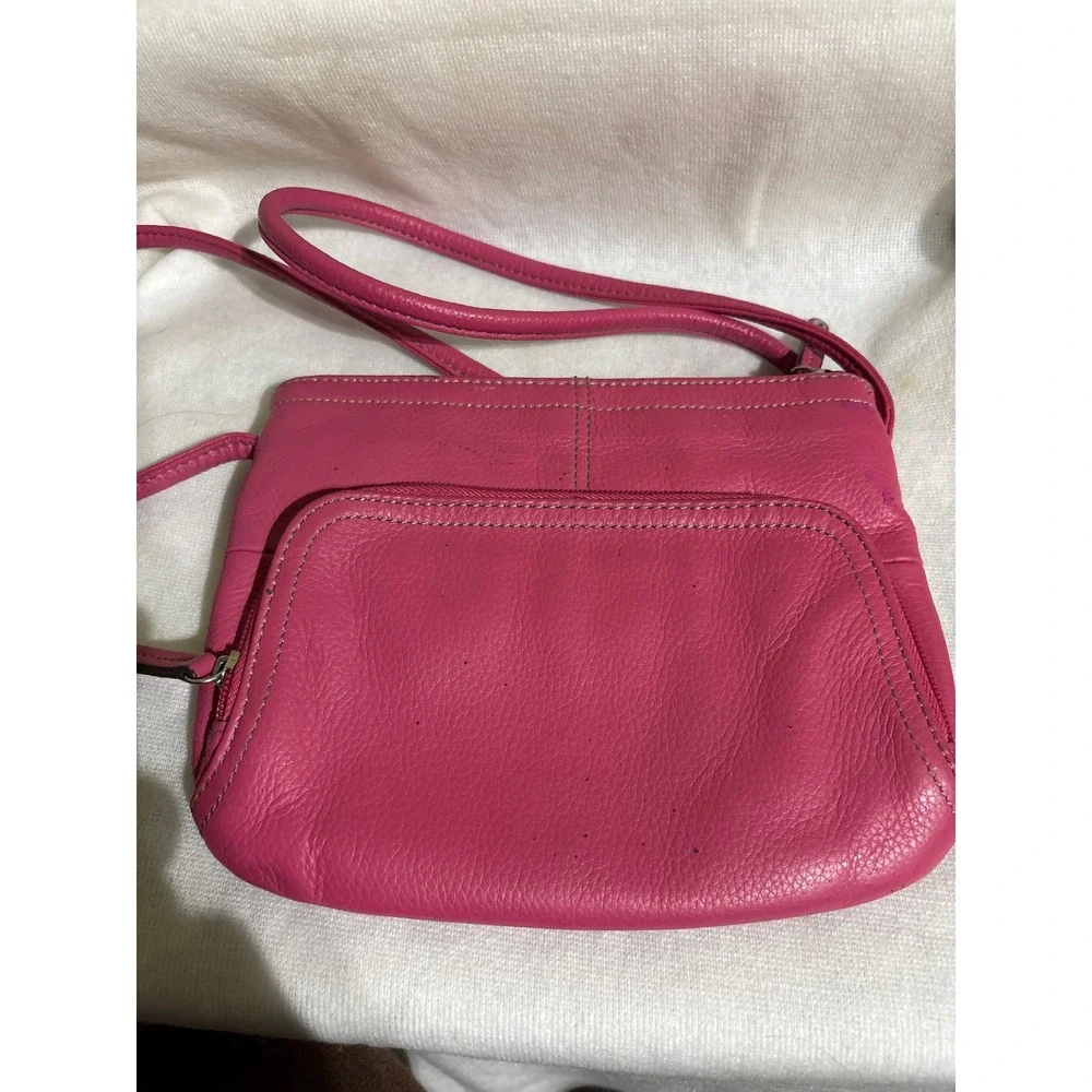 Tignanello Pink Leather‎ Crossbody Bag Zip Pockets Shoulder Handbag Purse